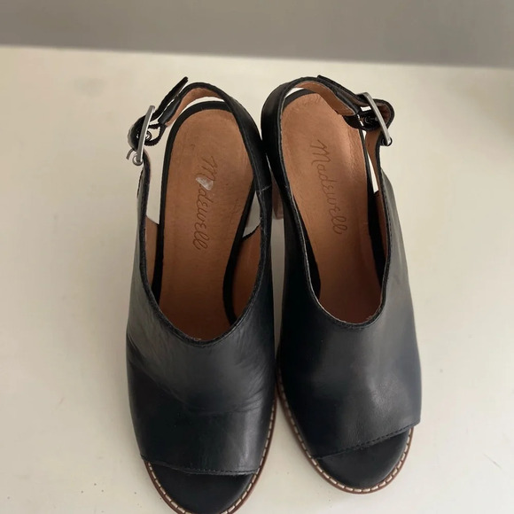 Madewell The Riley Convertible Black Leather Open Toe Heel - Picture 3 of 7